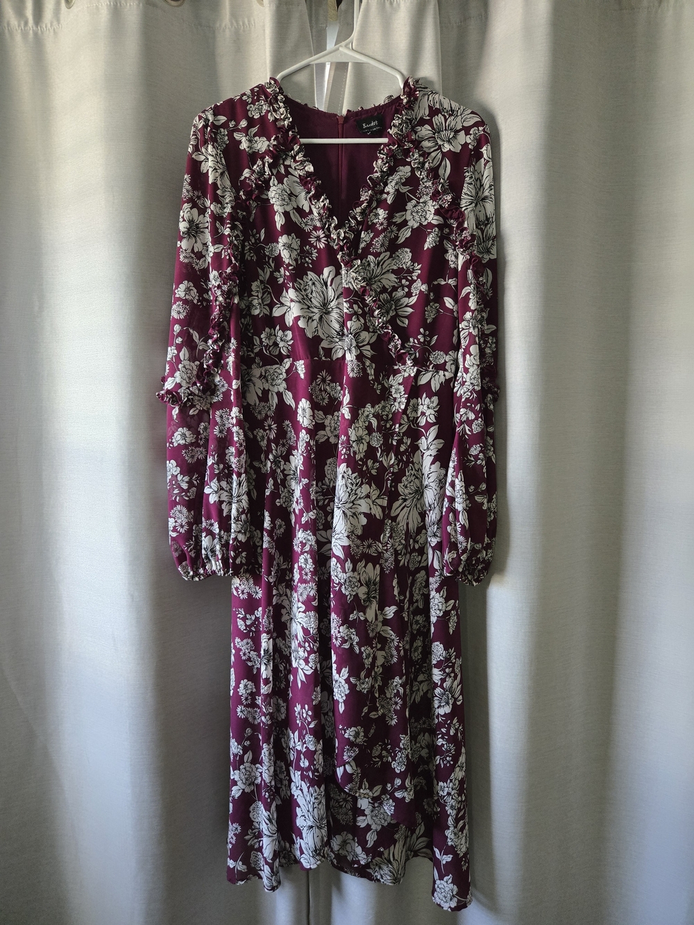 Bardot Burgundy Floral Long-Sleeve High-Low Midi Dress